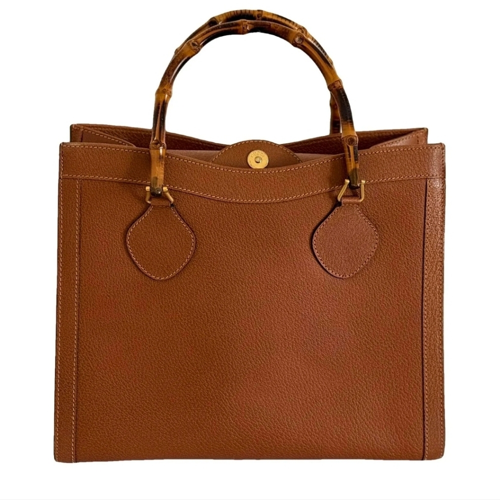 Gucci Princess Lady Diana Bamboo Leather Tan Brown Bag With Certificate
